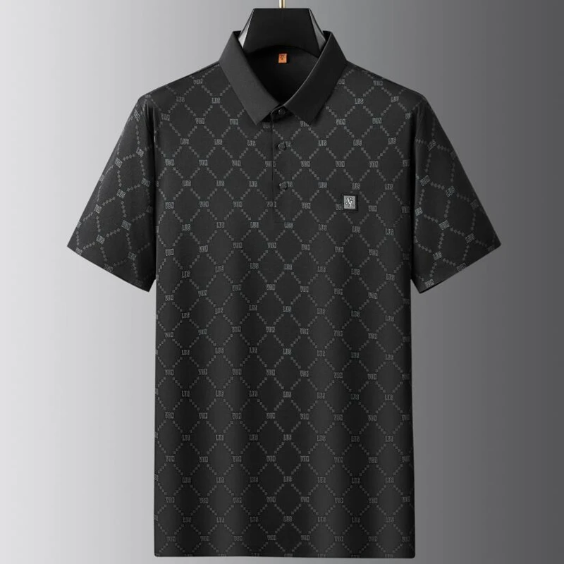 8XL 7XL 6XL 2024 New Summer High End Luxury Shirts For Men Short Sleeve Lapel Mens Polo Shirt Fashion Loose T-shirt Man Tops