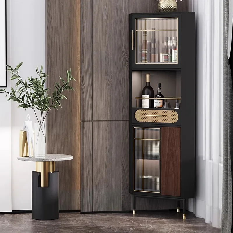 Italian light luxury corner cabinet wine cabinet living room triangle cabinet corner  solid wood glass storage