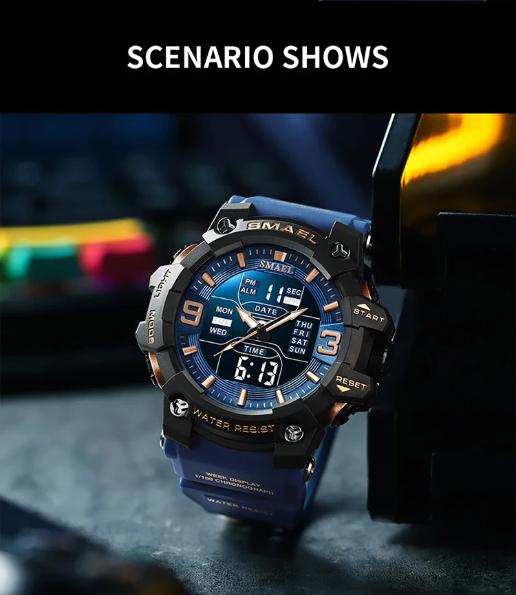 SMAEL 8049 Men's Dual Display Sport Watch - 50M Waterproof LED Alarm Chronograph Stopwatch Shockproof