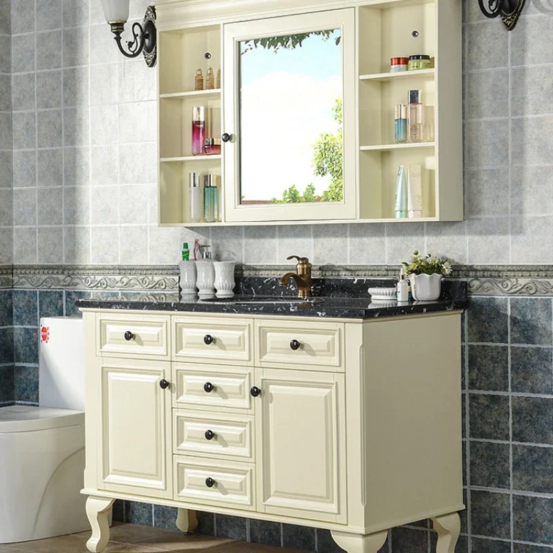 Oak bathroom cabinet combination retro floor washbasin cabinet sink Solid wood bathroom sink Bath cabinet