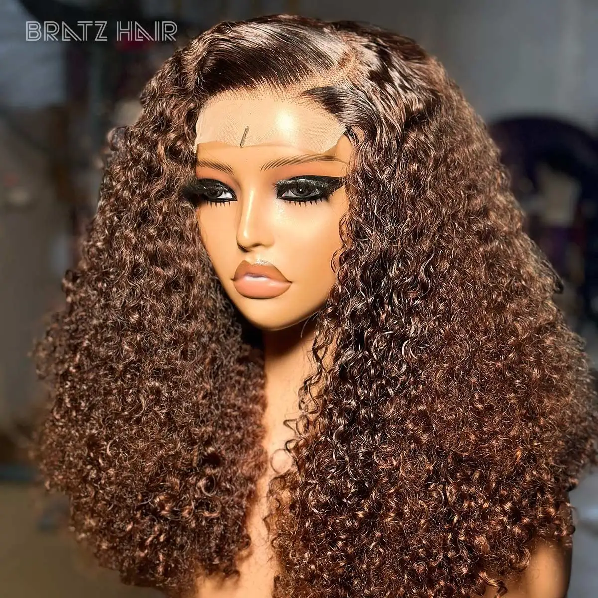 

Super Double Drawn Human Hair Wig Brown Color Kinky Curly 4x4 Lace Wig 300 Density Jerry Curly 13x4 Lace Frontal Wig for Woman