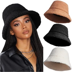 2022 Winter Unisex Furry Bucket Hat Solid Colors Women Men Faux Fur Bucket Hats Autumn Lamb Wool Outdoor Warm Panama Flat Cap