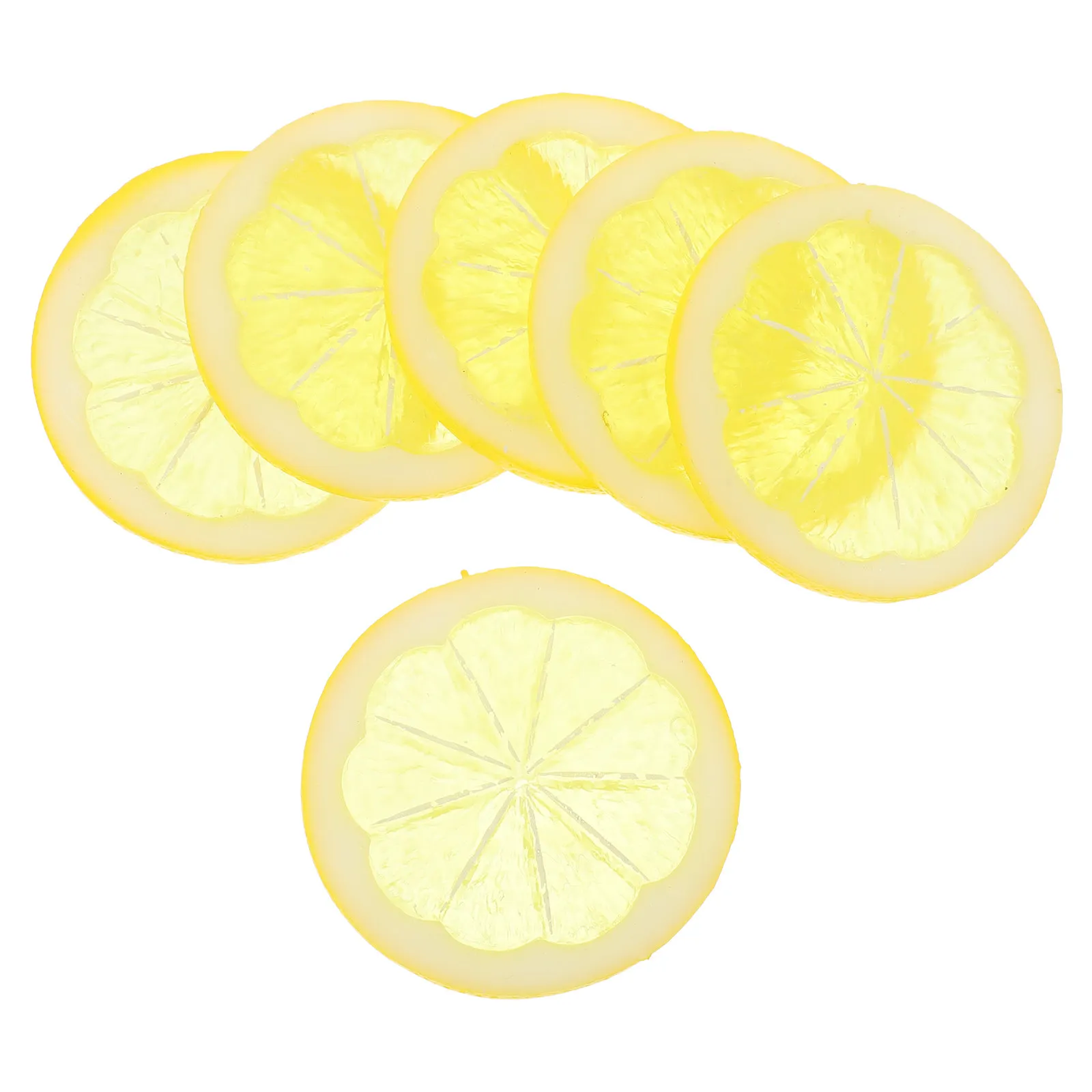 

6 шт. реалистичных искусственных ломтиков лимона из ПВХ, имитация фруктов для декора, реалистичные фальшивые ломтики лимона для кухни и фотосъемки