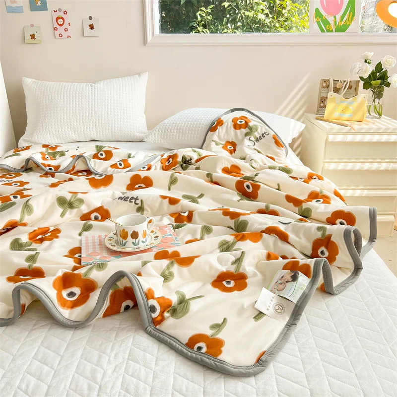 Cool Summer Quilt Soft Washed Microfiber Duvets Skin-friendly Breathable Cooling Blankets Double Side Embroidered Cooling Fabric