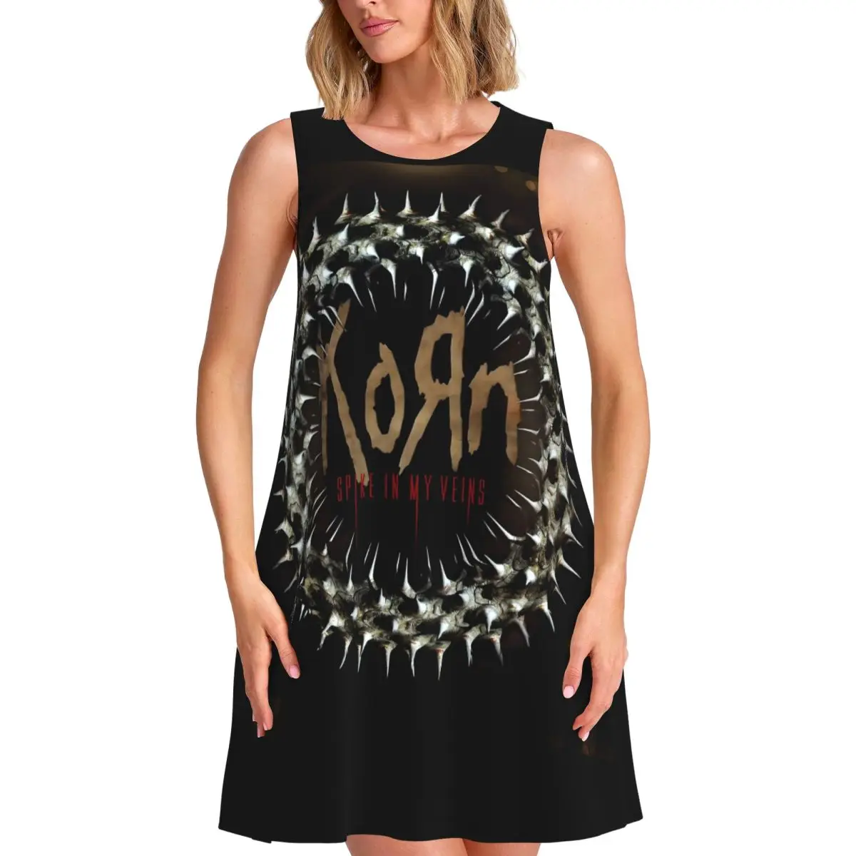 

Свободный сарафан Korns Heavy Metal Music Hard Rock Roll с карманом и принтом, платье без рукавов для пляжного отдыха, платье