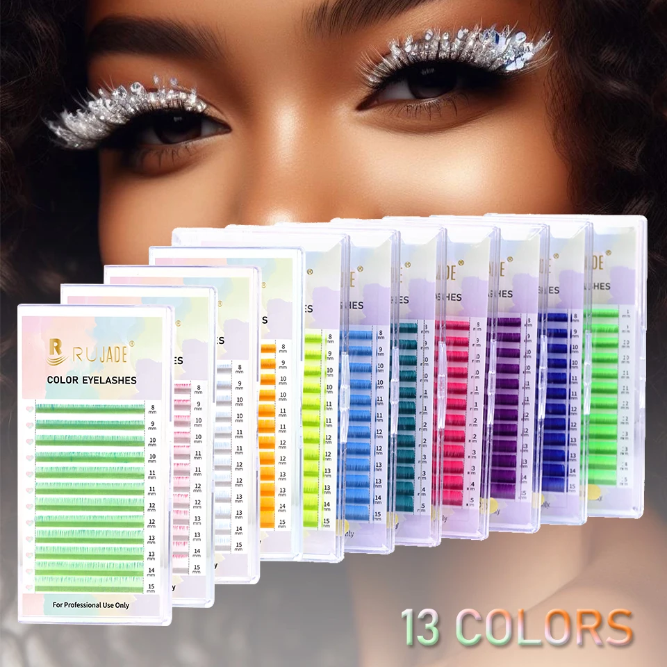 Rujade UV Fluorescence Color Lashes Extension Orange Purple Green Blue Pink Ombre Colorful Rainbow Individual Volume Eyelashes