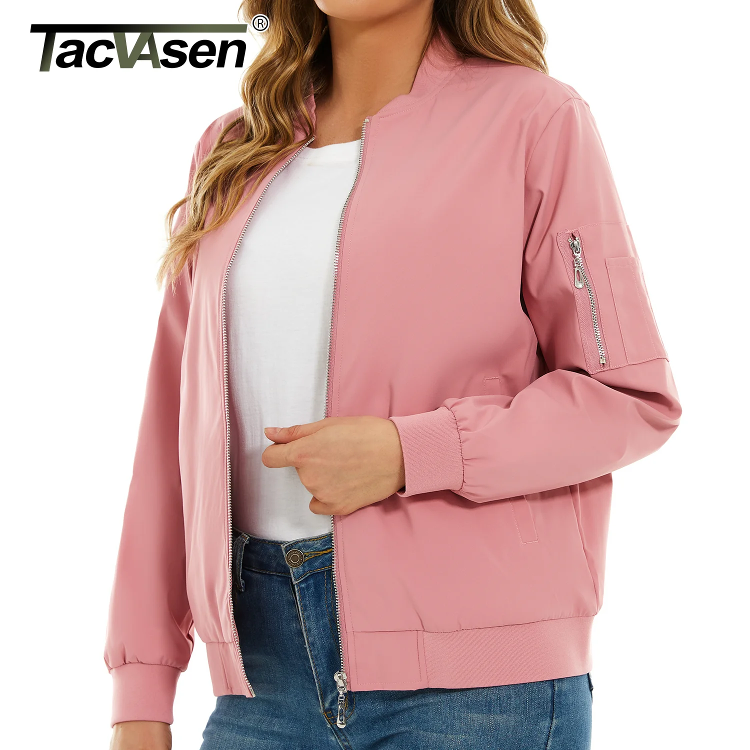 TACVASEN vestes de pilote à revers pour femmes veste zippée avec poches zippées coupe-vent Streetwear vêtements d'extérieur manteaux de travail femmes