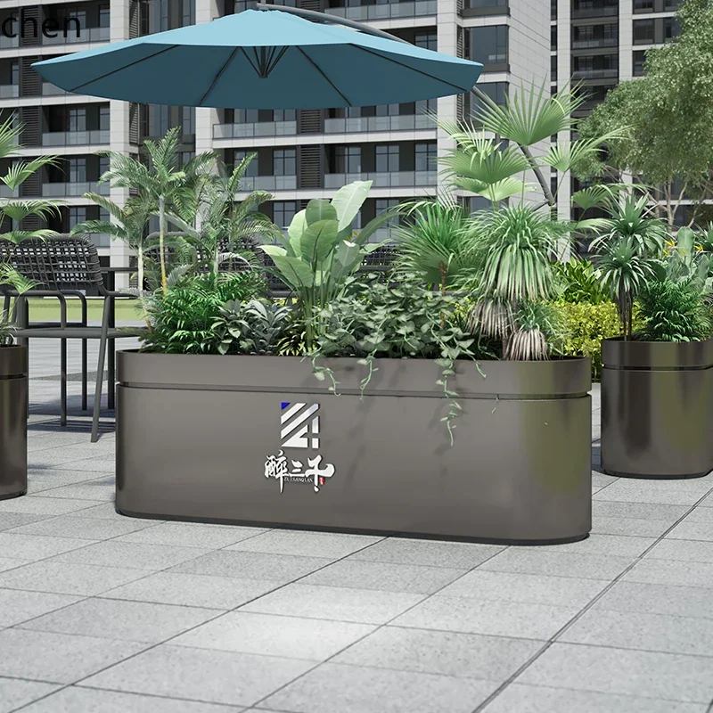 Outdoor Stainless Steel Iron Art Flower Box Combination Rectangular Flower Trough Tree Box Fence Flower Pot