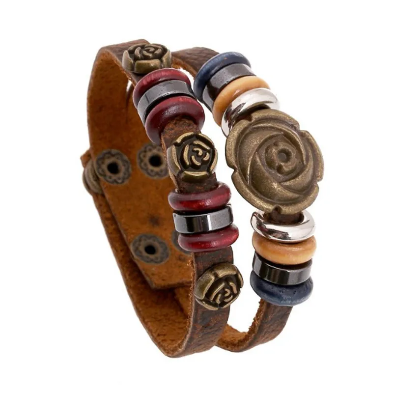 Retro style Punk Gothic Harajuku Rock and roll Simple Fashionable Individuality Size adjustable Rose Accessory Leather Bracelet