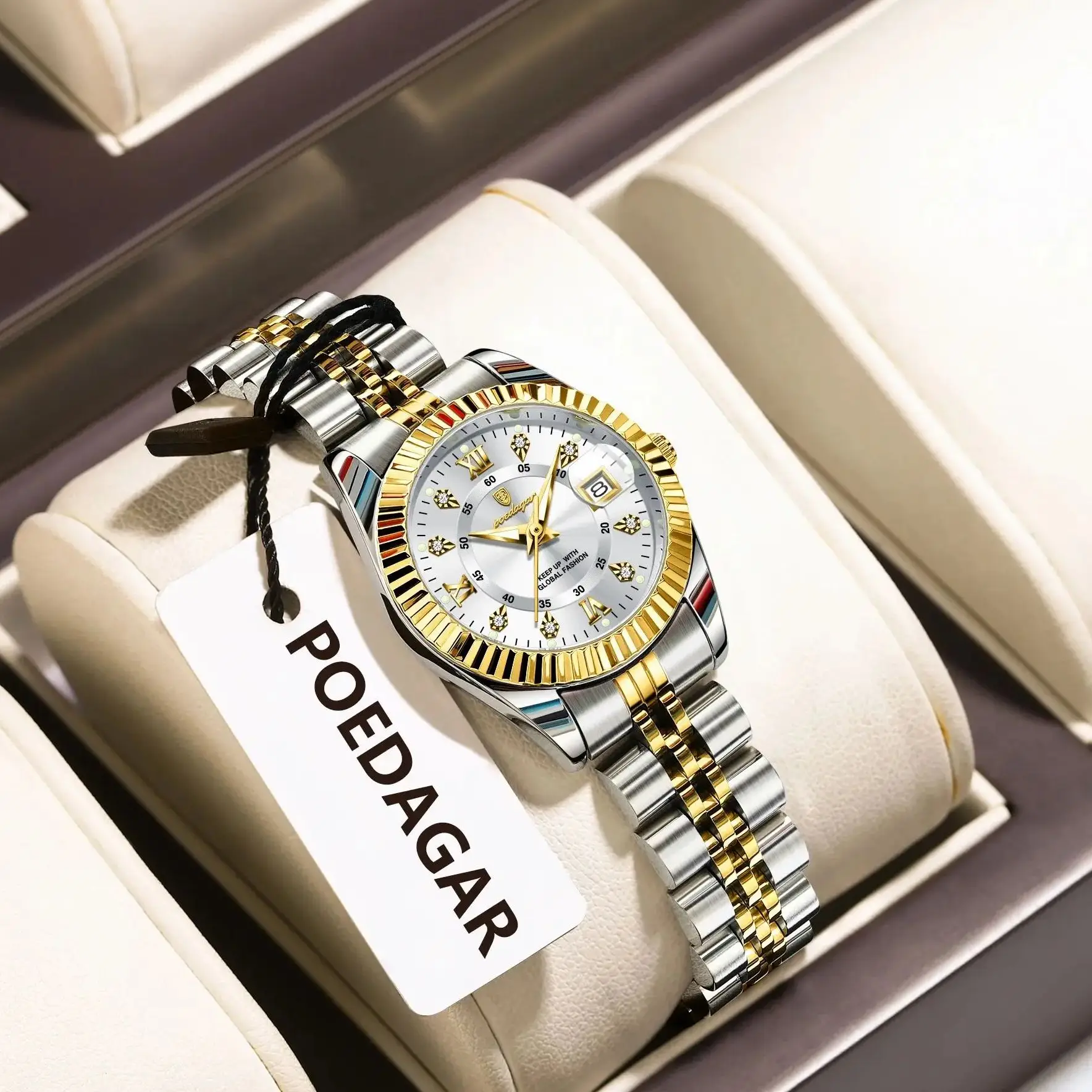 POEDAGAR Original Elegant Women's Watches Waterproof Luminous Date Women Watch Stainless Steel Quartz Fashion Ladies Wristwatch