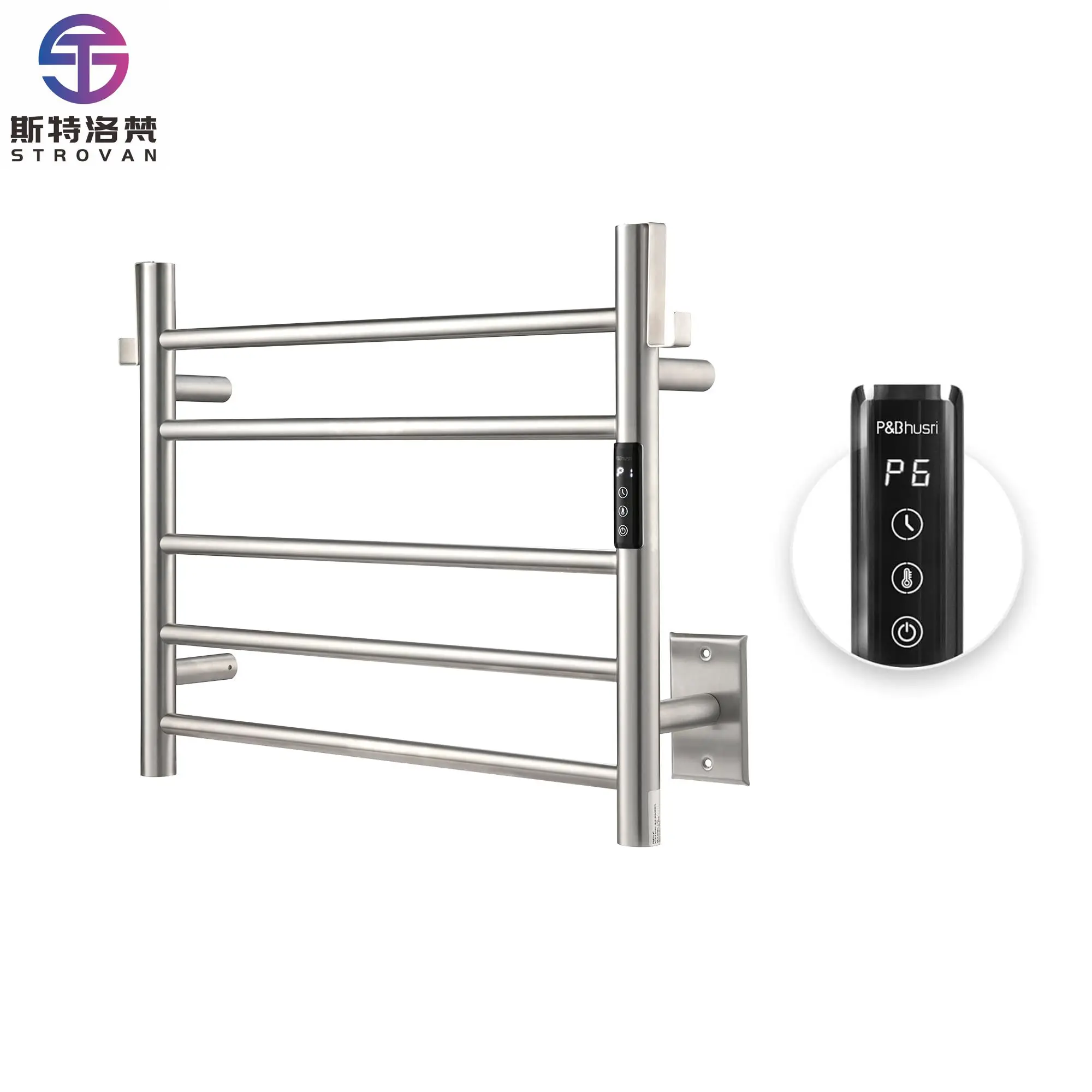 Wall-mounted Stainless Steel Electric Towel Drying Rack with Heater Temperature Control & Timer for Bathroom for Hotels