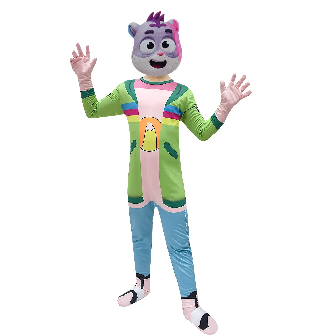 Kids Boys Anime Cartoon Animal Detective Team Print Jumpsuit Mask Set Outfit Christmas Role Play Halloween Cosplay Costume