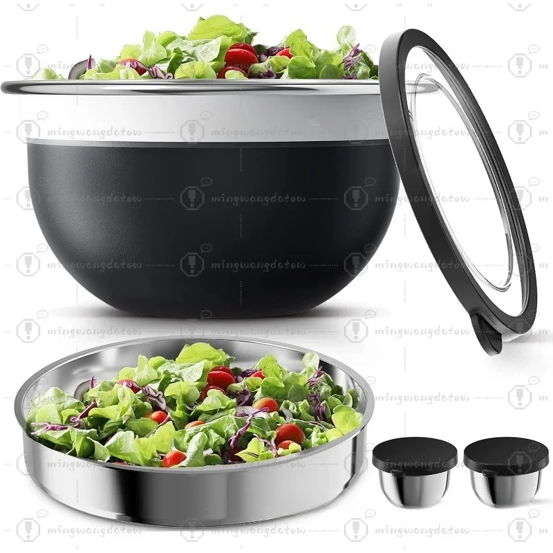 304 Stainless Steel Mixing Bowls Set, Large Capacity Salad & Egg Beating Bowls for Kitchen Baking Outdoor Camping