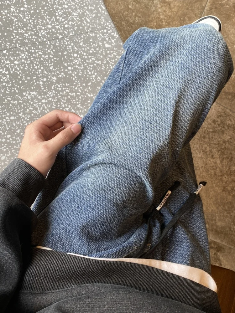 

Мужские джинсы «Звездная ночь» в американском стиле, свободные прямые широкие брюки, весенне-осенние, с эффектом потертости