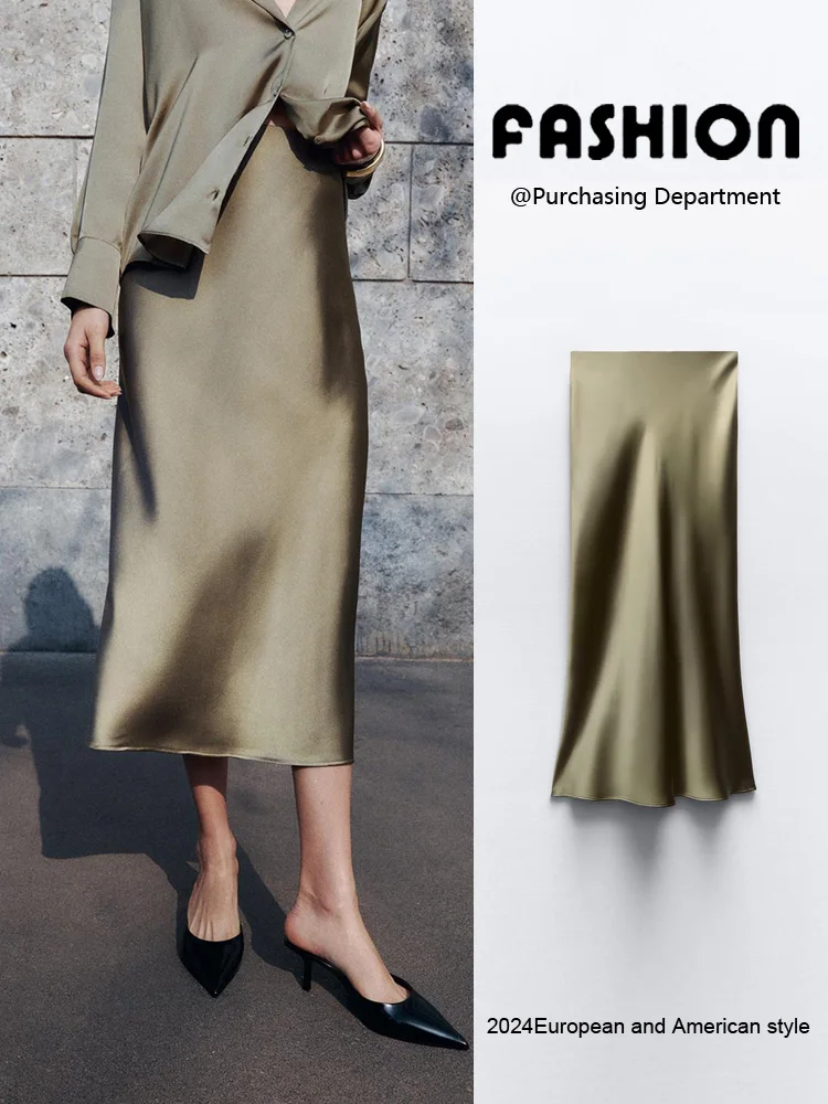 

Spring Summer New Arrival High Waist Silk Satin Long Skirt Women's Wrap Body High Waist Midi Skirt Commute Sle Straight Skirt