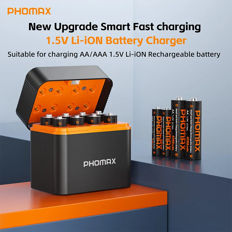 

POHMAX 1.5V AA/AAA Lithium Battery Charger 8 Slots Rechargeable Fast Charging Box for 1.5V Batteries with Fast Charging Cable