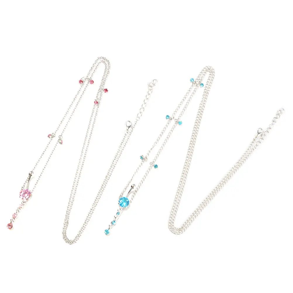 

2 Pcs Zircon Pendant Navel Ring Barbell Belly Beach Body Jewelry Puncture Button with Waist Chain Stainless Steel
