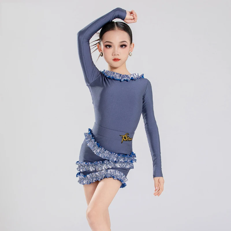 ชุดเต้นรำละตินเด็กใหม่ แขนยาว ชุดซ้อมเต้น กระโปรงระบายสำหรับเด็กผู้หญิง ชุดแสดงเต้นรำรุมบ้า ชะชะช่า สำหรับฤดูหนาว รุ่น BL18163