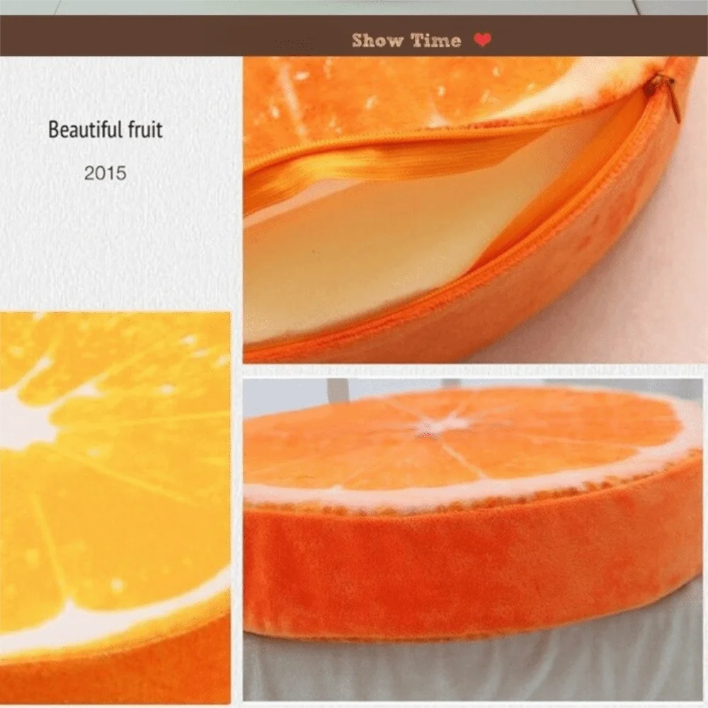 Creative Round Fruit Pillow Simulation Plush Fabric Seat Cushion Fruit Slice Print Stuffed Inner Sofa Cushion Home Lounge
