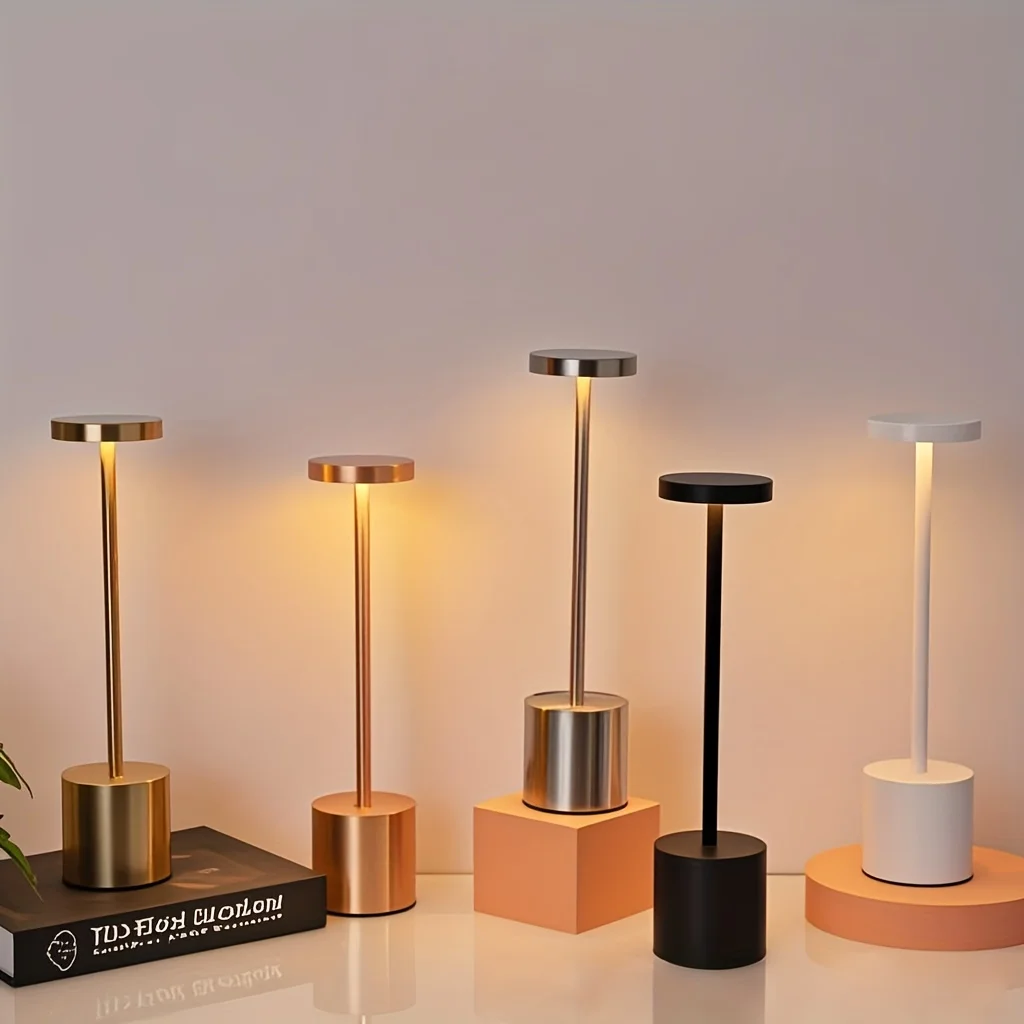 LED Touch Table Lamp Rechargeable Desk Lamp 3 Colors Dimming Bedside Lamp Creative Ambient Light for Restaurant Bar Room Decor