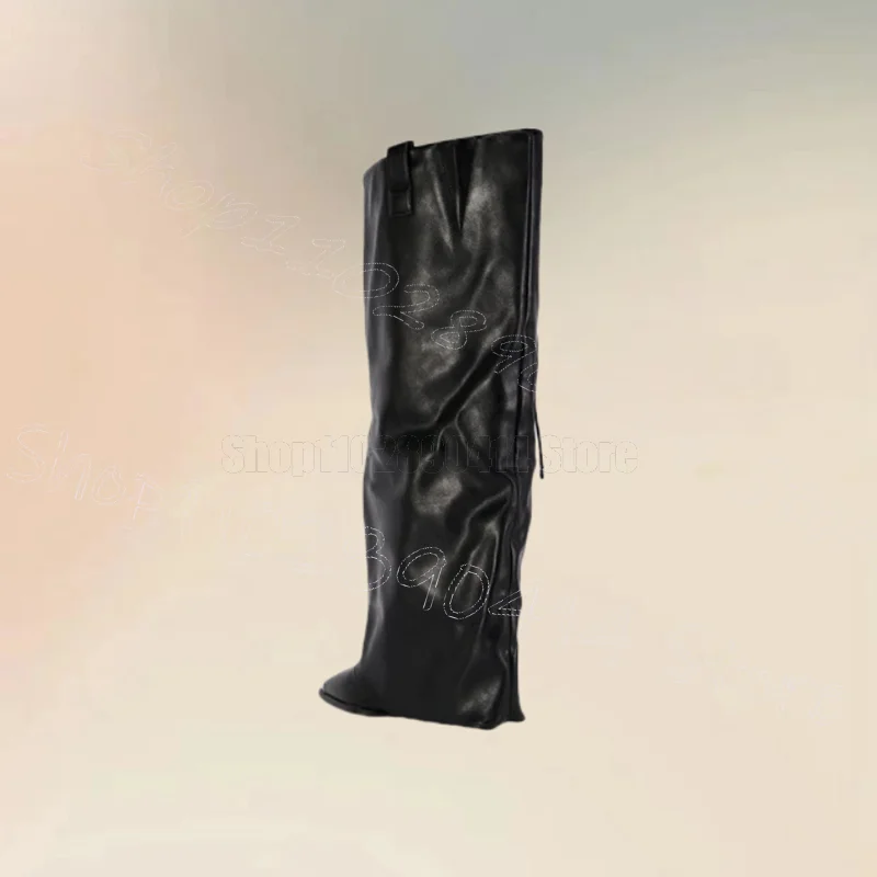 Botas sexis negras con tiras cruzadas de Metal y punta estrecha, Zapatos sin cordones Para Mujer, cuñas, tacón, moda Para fiesta, banquete, 2025 Zapatos Para Mujer