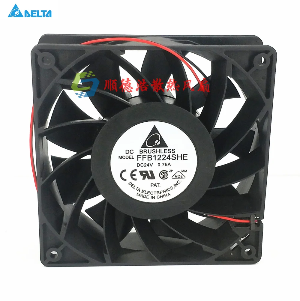 Delta Electronics FFB1224SHE DC 24V 0.75A 120x120x38mm 2-Wire Server Cooling Fan