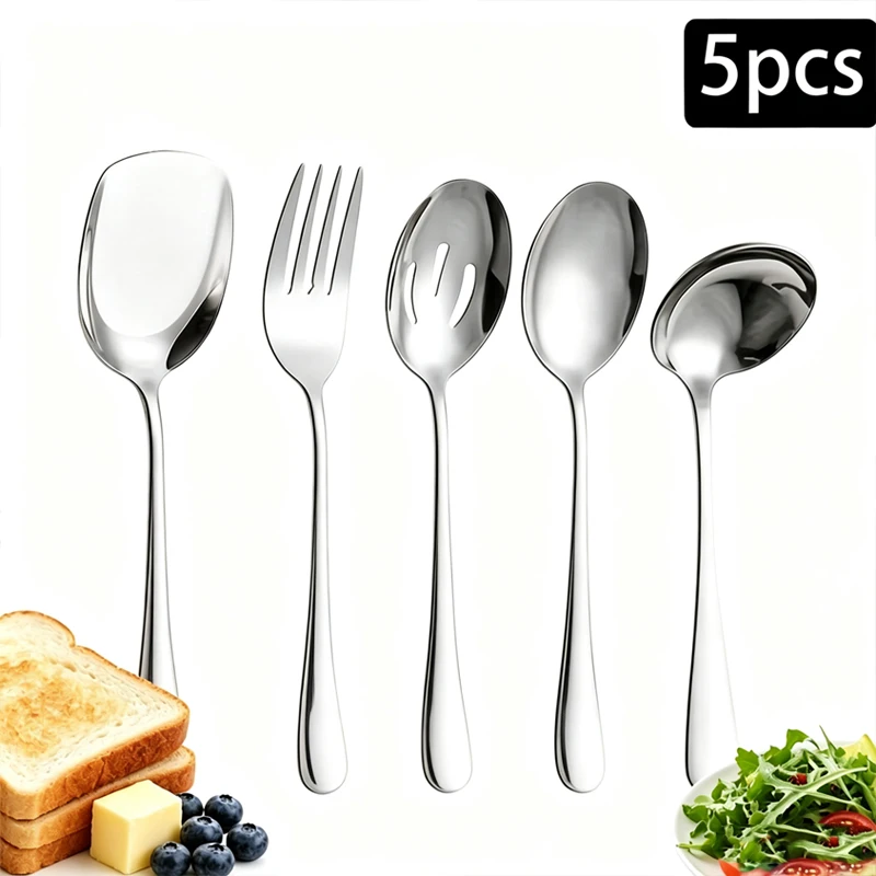5pc1010 stainless steel serving tableware set serving spoon for spork buffet kitchen.