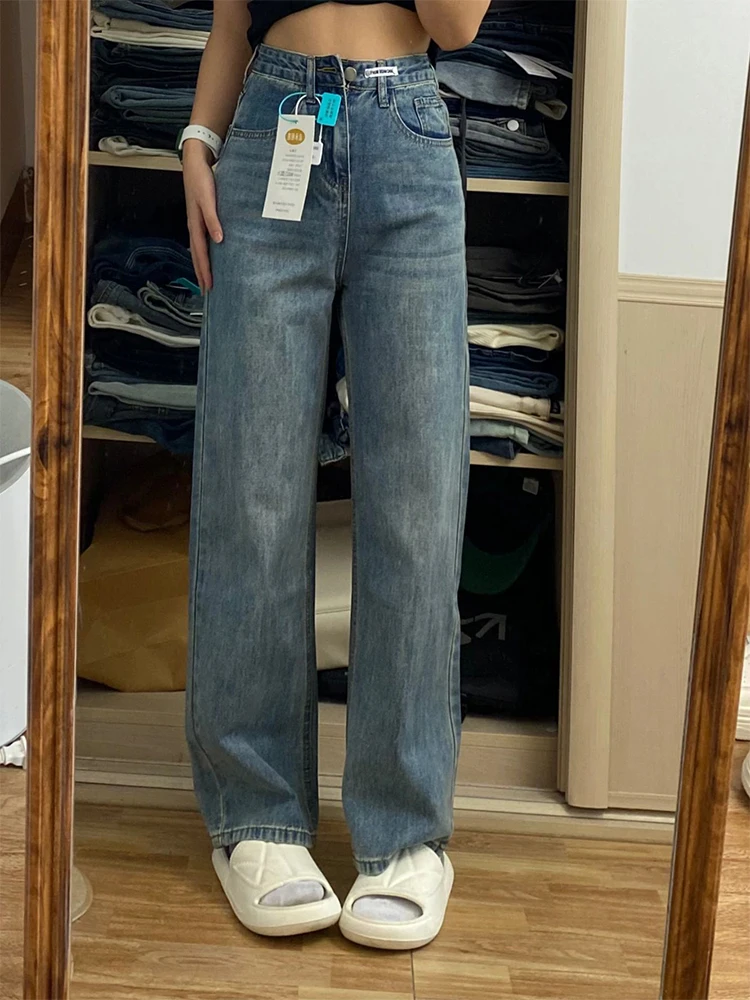 

plus Size Women's Loose Straight Leg Jeans Drapey Denim Pants Hide Flaws Slimming Wide Leg Trousers for Heavy Women