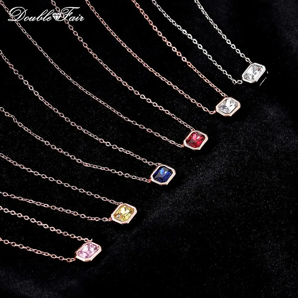 Colorful Crystal Charm Pendant Necklaces for Women Rose Gold Plated Collar Choker Chain on Neck Chic Fashion Jewelry KCN044