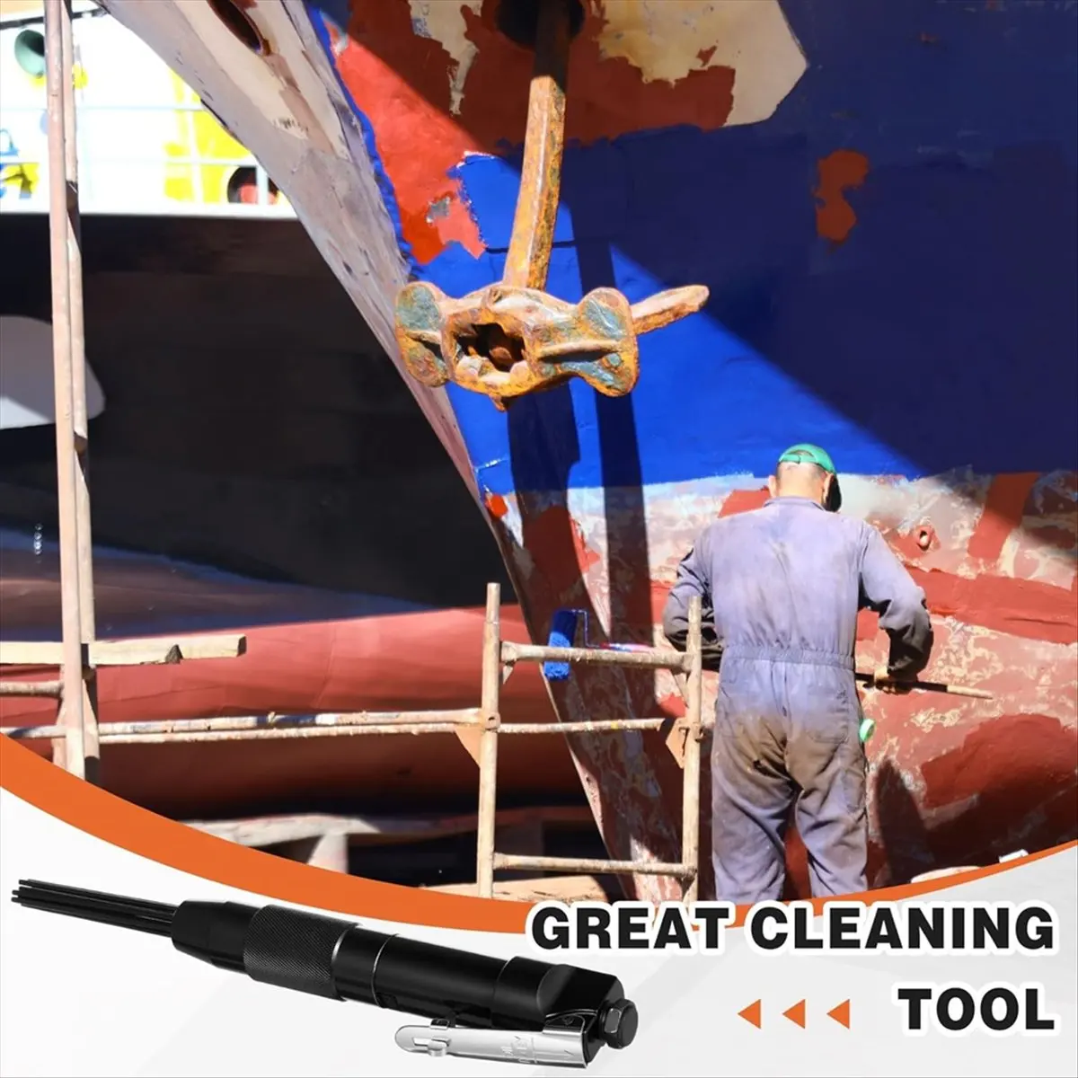 A45I Compact Air Needle Scaler with 40 Pieces 7' Descaling Needles Air Powered Remove Slag Rust Paint and Dirt Quickly