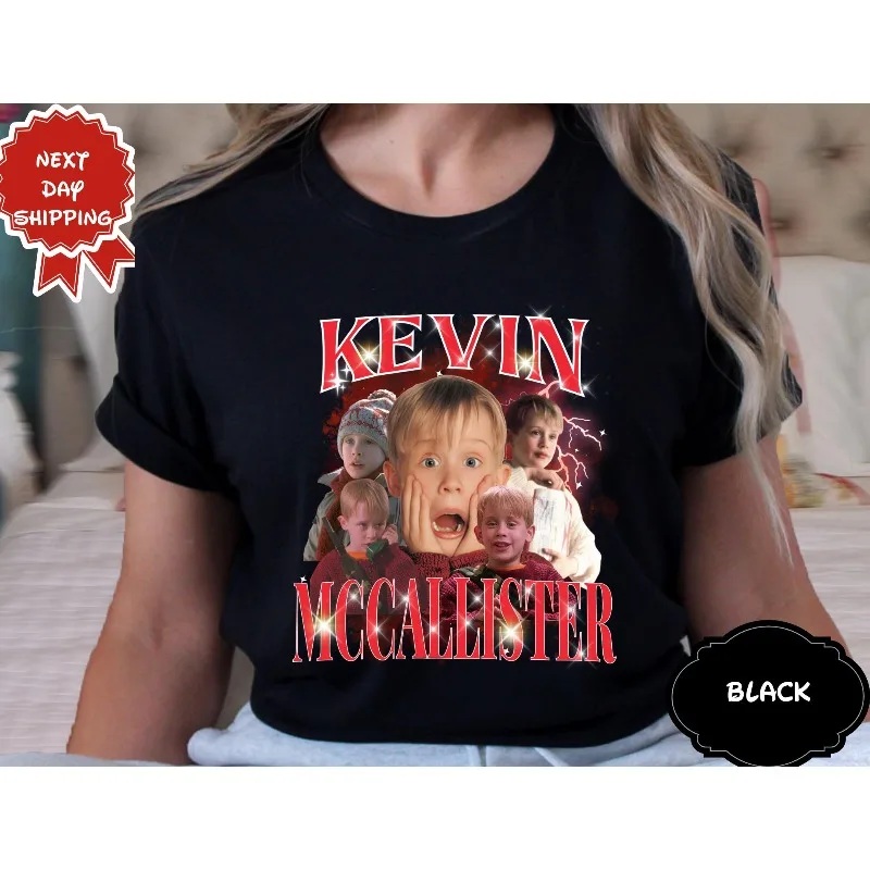 Home Alone Movie Shirt: Kevin McCallister 90s Christmas Graphic Four season popular unisex cotton T-shirt