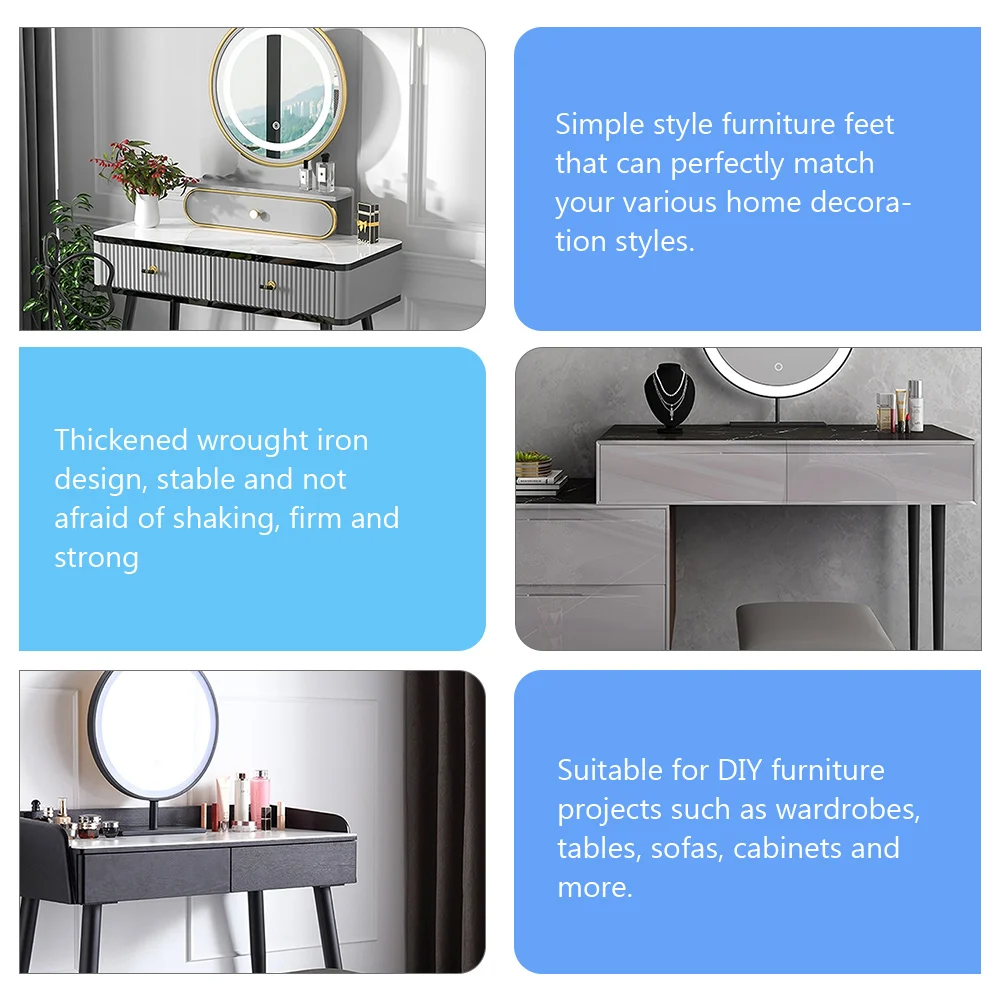 

Furniture Support Feet Tapered Metal Cabinet Legs Black Iron Dining Table Tea Table Sofa Replacement Legs Stable Rustproof