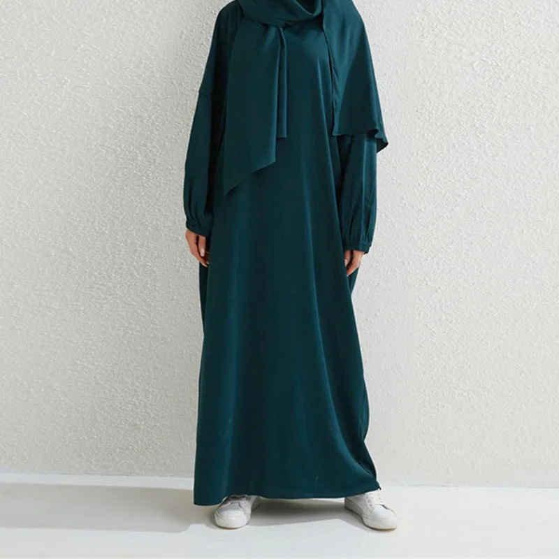 2025 New Islam Ramadan Abaya Dress for Ladies Loose Solid Color Robe Muslim Prayer Dress Long Sleeve