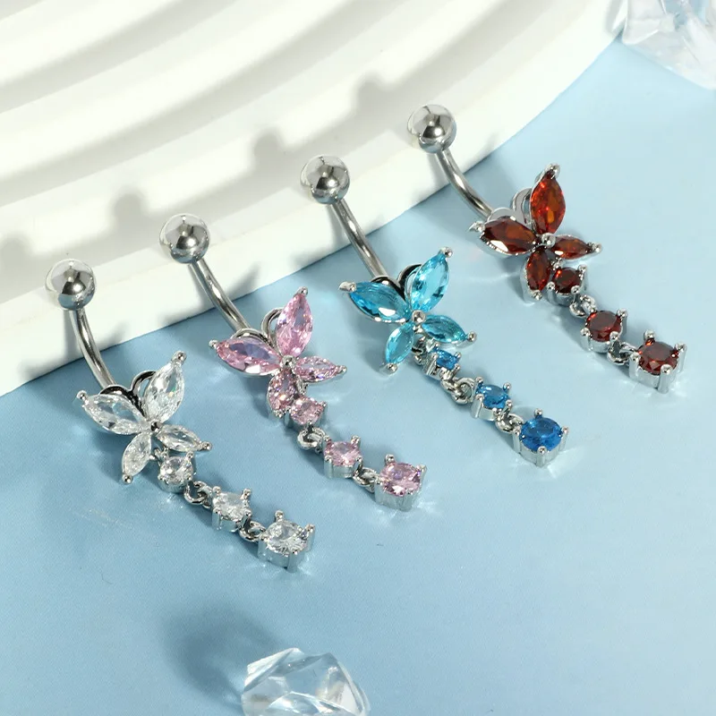 14GA Golden Butterfly with Dangling Flower 316L Stainless Steel Navel Belly Button Ring Piercing Jewelry view 4