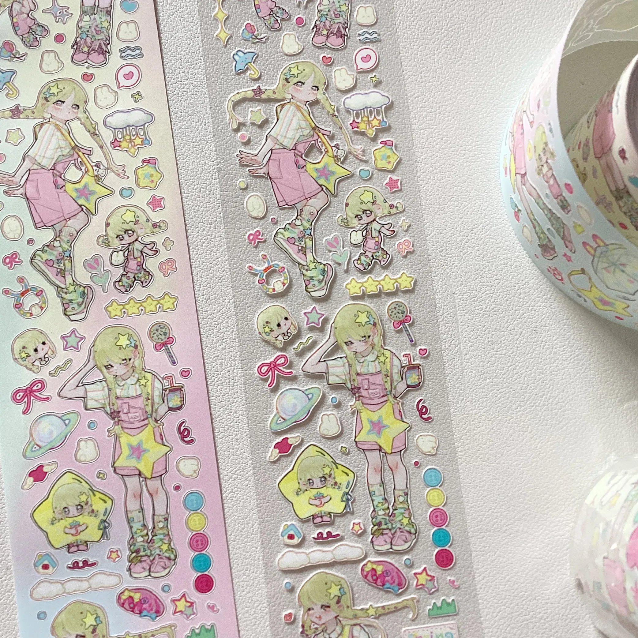 Kawaii Rainbow Pastel Girl Cartoon Character Die-Cut Sticker for DIY Cute Goo Card Journal Scrapbooking Planner Phone Case