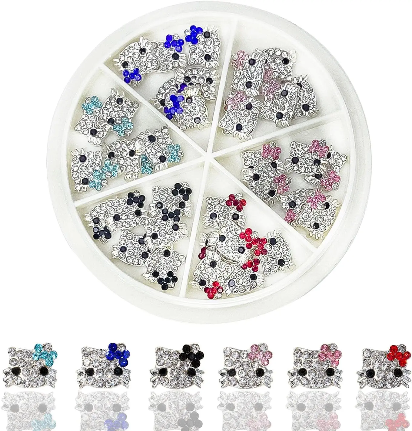 36pcs Rhinestone 3D Hello Kitty Nail Charms Kawaii Metal Sparkling Crystal Kitty Nail Decoration 6 Colors Diy Nail Accessories &