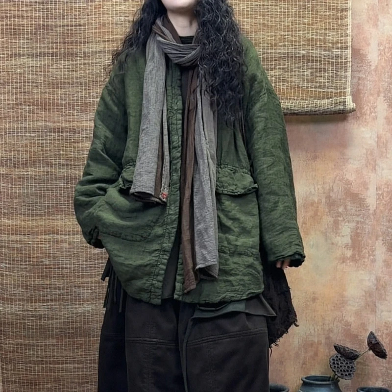 

2025 New Arrival Winter Women Single Breasted Long Sleeves Good Quality Cotton Parkas Casual Loose Pocket Patchwork Coats S279