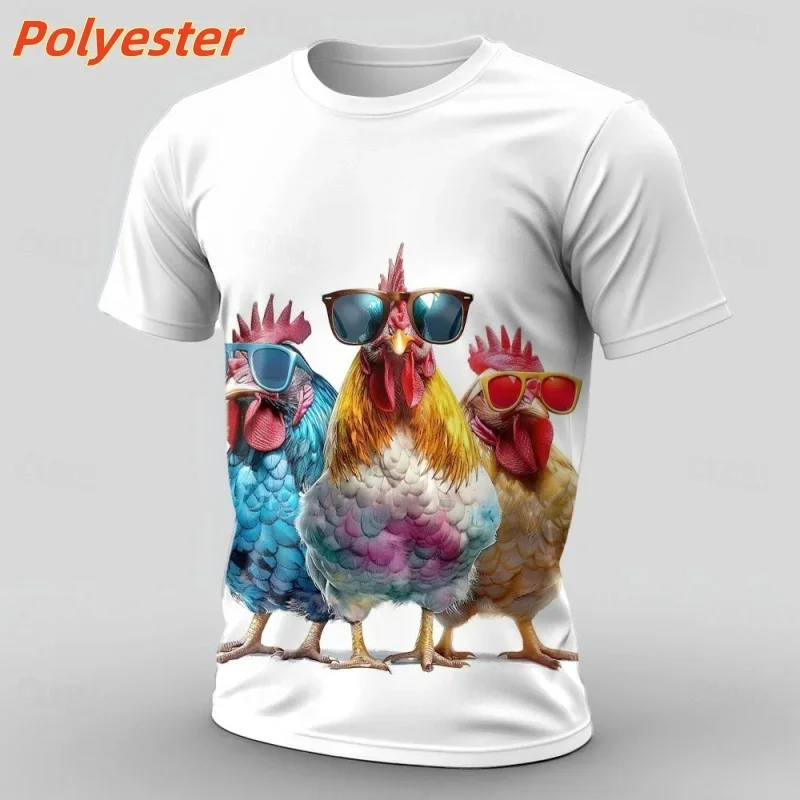 Animal Chicken Sunglass 3D Print Sport Quick Dry Breathable Men T-shirt Street Fashion Trend Harajuku Y2K Short Sleeve Clothing
