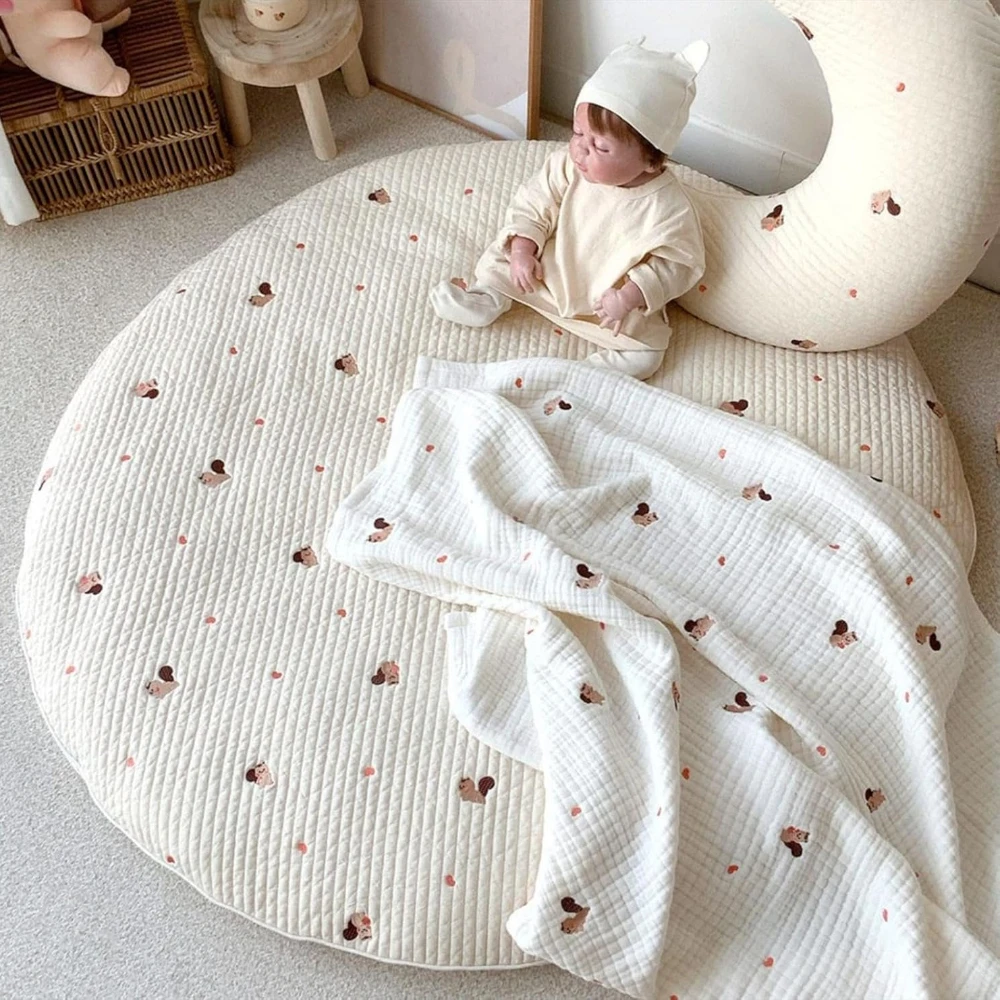 赤ちゃん用の刺embroideredプレイマット,洗える綿の這うマット,子供部屋の装飾用の柔らかい毛布