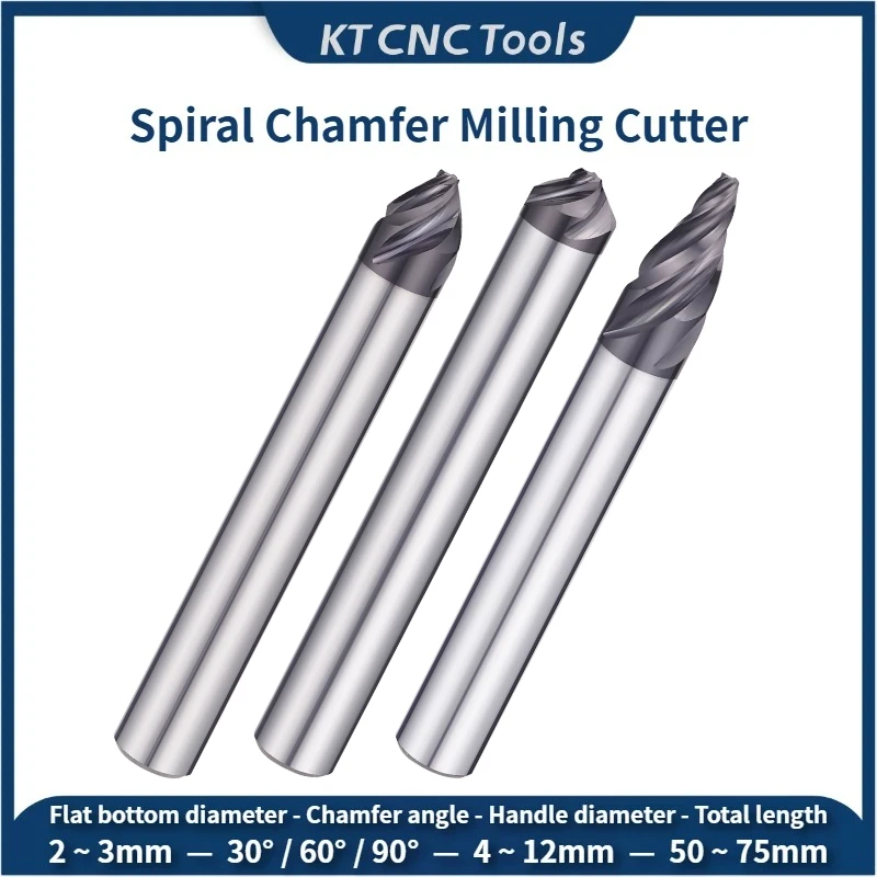 

Spiral Chamfer Milling Cutter HRC70 Tungsten Steel 30°60°90° 4 Flutes Carbide Spiral Chamfering End Mills Spiral Chamfer Cutter