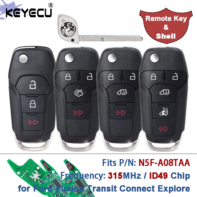 KEYECU N5F-A08TAA 315MHz ID49 Chip 164-R7986 164-R8130 164-R8236 Keyless Remote Key Fob for Ford Fusion Transit Connect Explore
