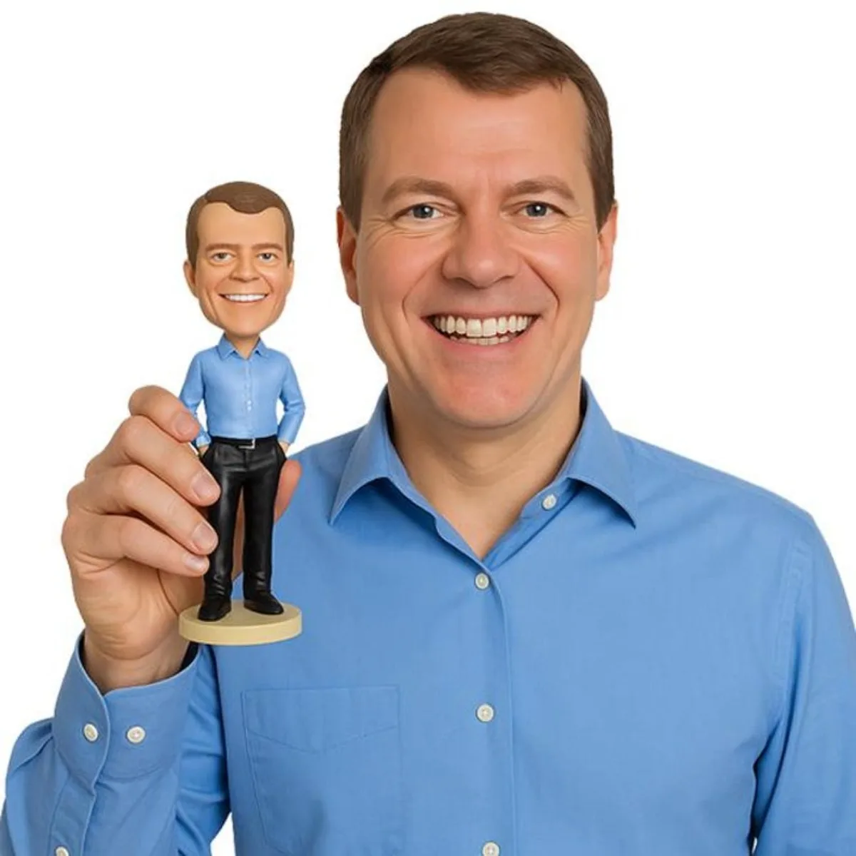 

Custom Bobblehead From Photo Handmade Clay Male Business Casual Executive Figurine Office Gift Birthday Anniversary