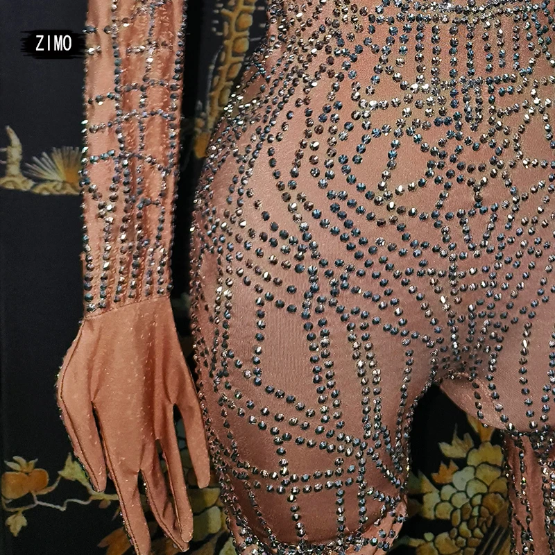 Uxury paillettes strass gants combinaison femmes Sexy Stretch danse fête chanteur scène porter anniversaire Bar Ds Drag Queen Costumes