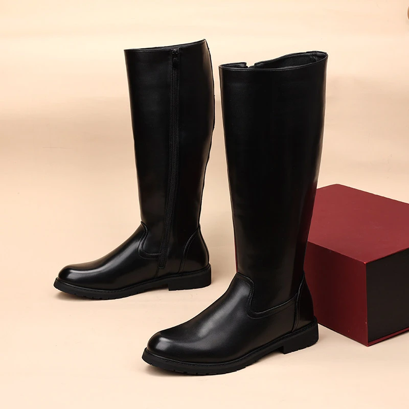 bottes-en-cuir-originales-pour-hommes-chaussures-de-scene-et-de-discotheque-noires-elegantes-chaussures-d'automne-et-d'hiver-bottes-longues-de-cowboy-bottes-de-moto-cool