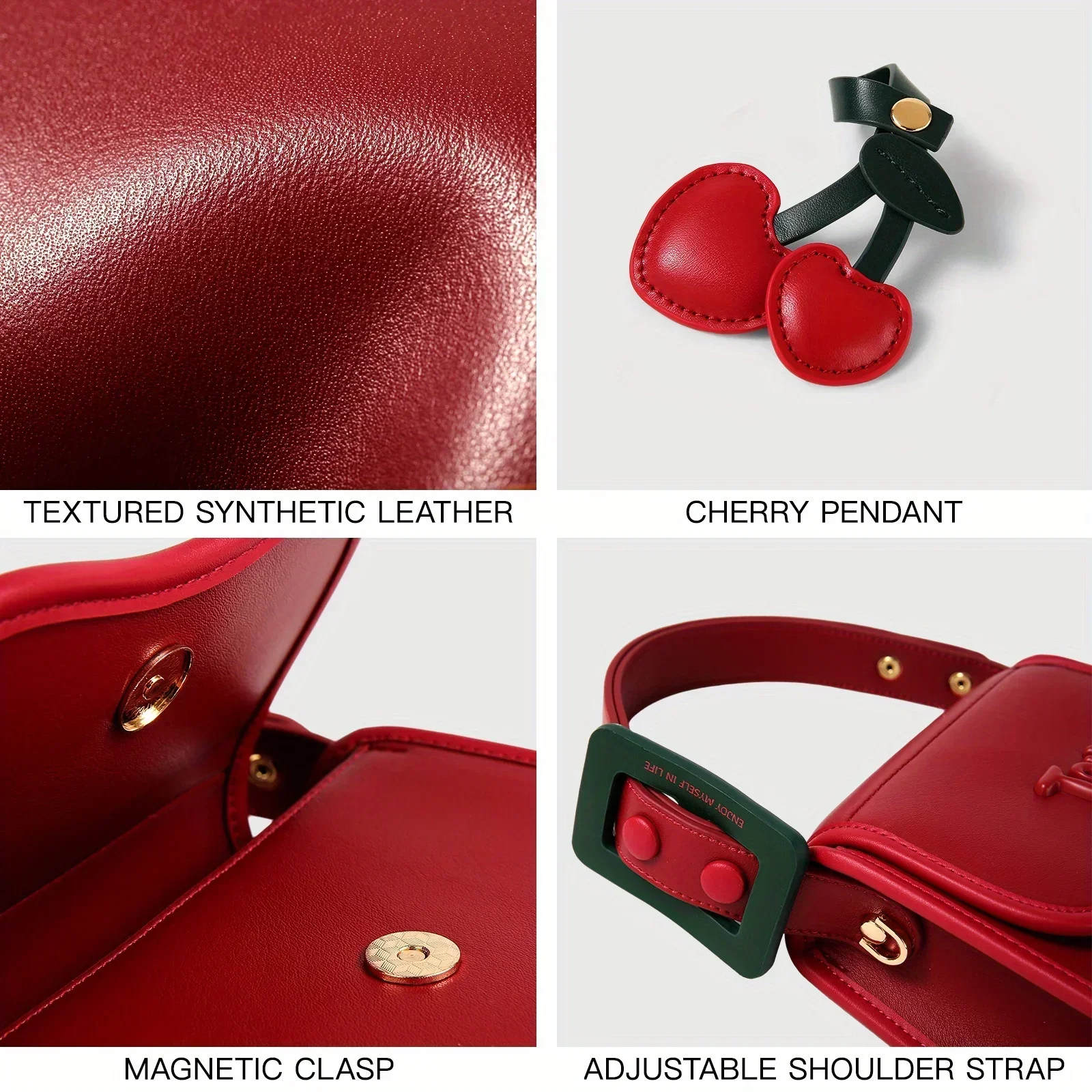 TOUTOU Cherry Small Square Bag Red Small Shoulder Bag Adjustable Strap Leather Crossbody Fashion Female Handbag Makeup Replica