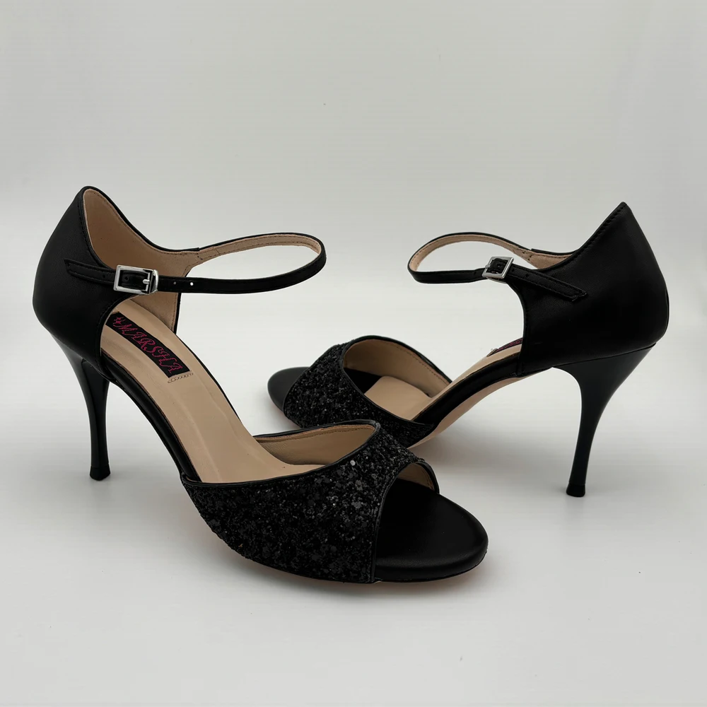 

Новые туфли для аргентинского танго, кожаные, с жесткой подошвой, каблук 7,5 см/9 см, для вечеринок, бесплатная доставка, туфли для фламенко T62107BLBG, свадебные туфли