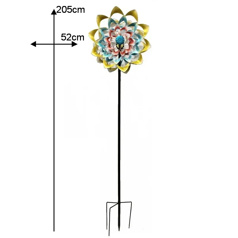 Outdoor garden decoration Mandala three-color flower painted windmill double-sided rotation in the wind
