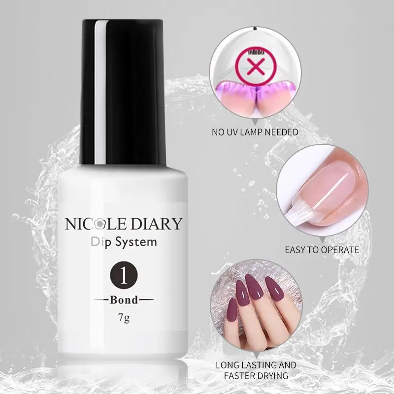 NICOLE DIARY สี Dipping System Liquid Kit ธรรมชาติแห้งไม่มีหลอดไฟ Cure ตกแต่งเล็บสี DIY เจล Glitter เล็บ