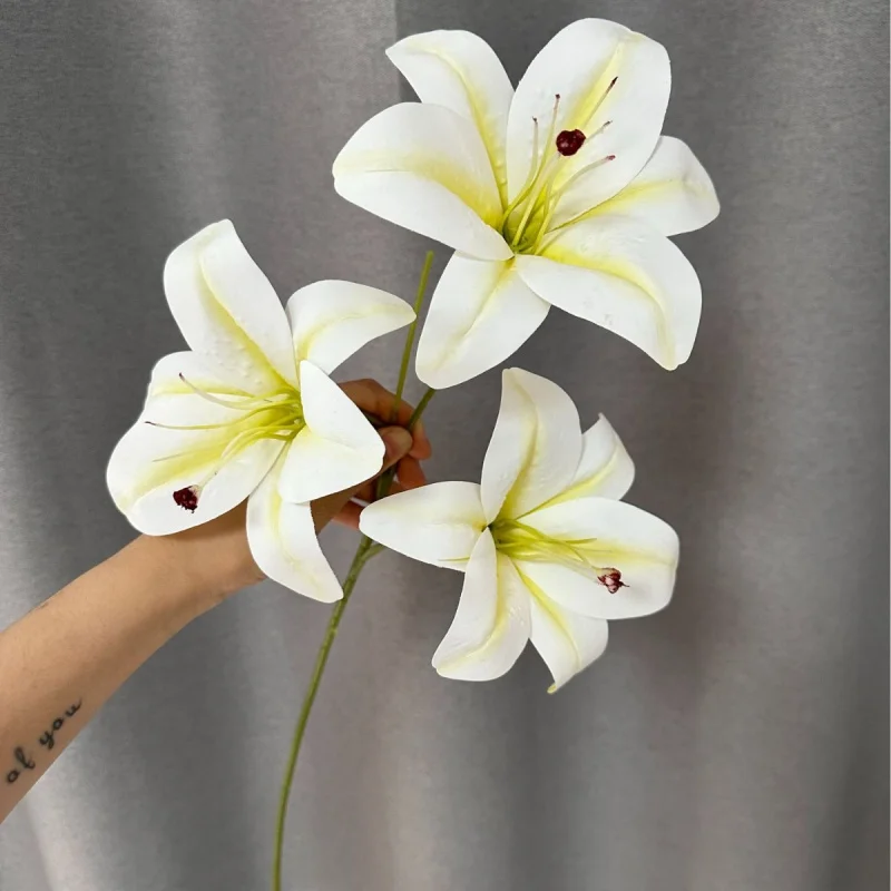 

5pcs Artificial Lily Flower Branch Three Heads 3D Print Latex Lily