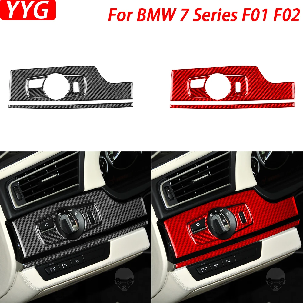 

For BMW 7 Series F01 F02 2009-2014 Carbon Fiber Headlight Switch Panel Trim Cover Car Interior Decoration Accessories Sticker